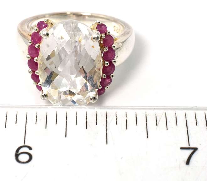 Sterling Silver Checker Board Quartz and Spinel Ring