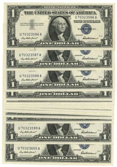 15 Superb Consecutive Gem CU 1957 $1 Silver Certs