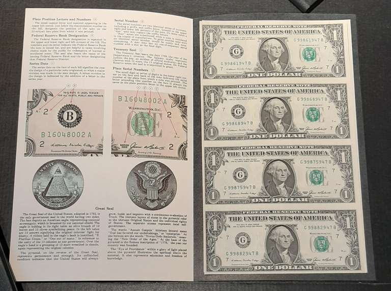 2 1985 Uncut Sheets of 4 $1 FR Notes