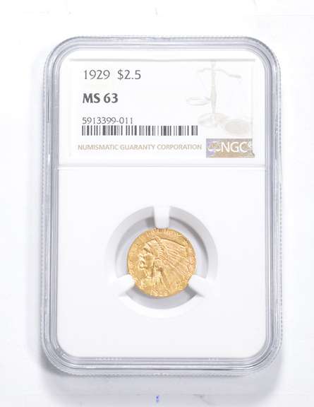 MS63 1929 $2.50 Indian Head Gold Quarter Eagle - Graded NGC