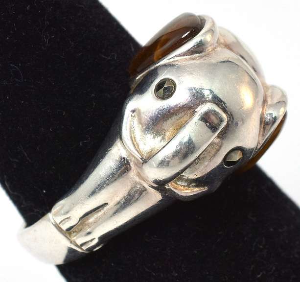Sterling Silver Elephant Ring Cats Eye