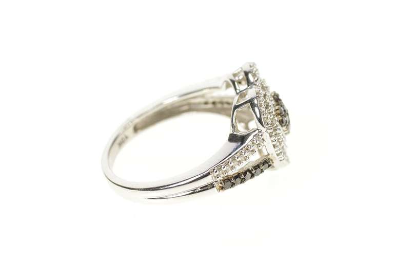 10K White Gold Pave Black & White Diamond Encrusted Heart Ring