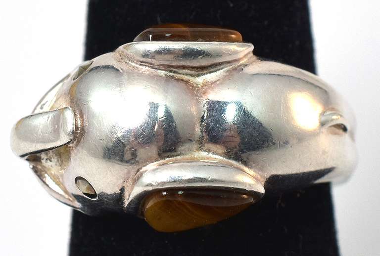 Sterling Silver Elephant Ring Cats Eye