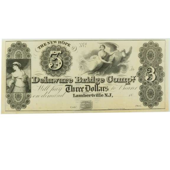 Remainder Or Unissued $3 Delaware Bridge Co Lambertville NJ