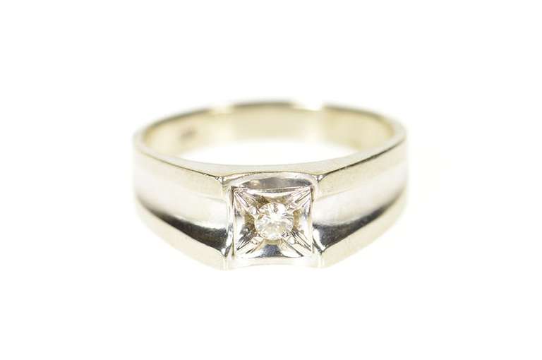 10K White Gold Men's Squared Diamond Solitaire Wedding Ring
