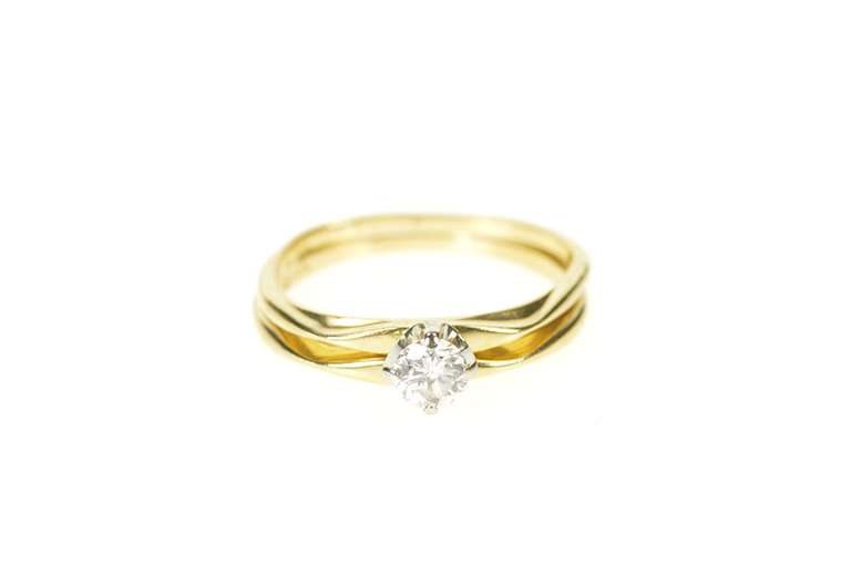 18K Yellow Gold 0.28 Ct Diamond Solitaire Engagement Bridal Ring