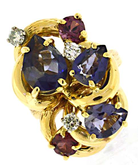 Pretty Tanzanite, Pink Tourmaline and Diamond Ring