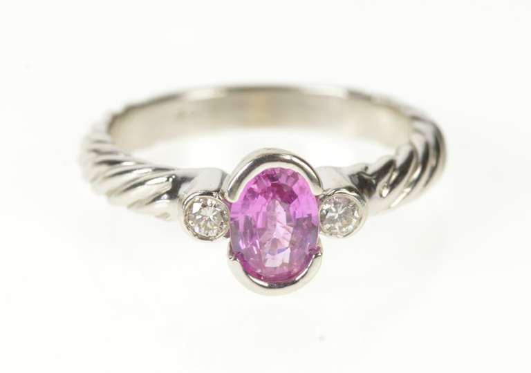 14K White Gold Pink Sapphire Diamond Twist Engagement Ring