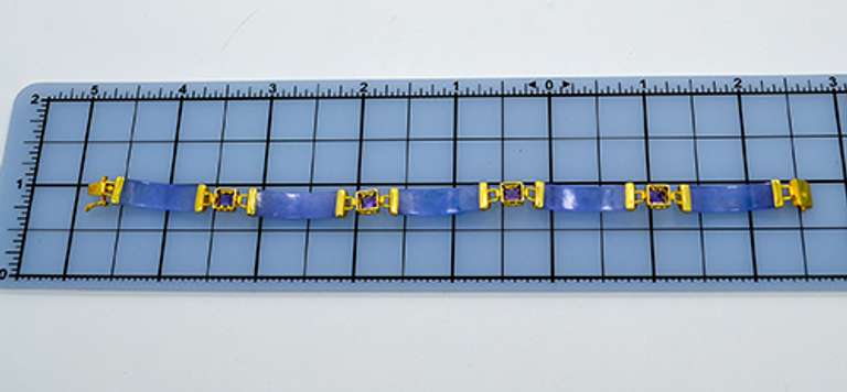 Gold Over Sterling Silver Purple Jade Bracelet With Crystal Links