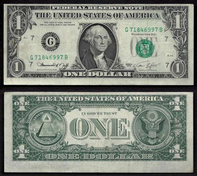 $1 1974 FRN Faulty Alignment Error Face Very Fine