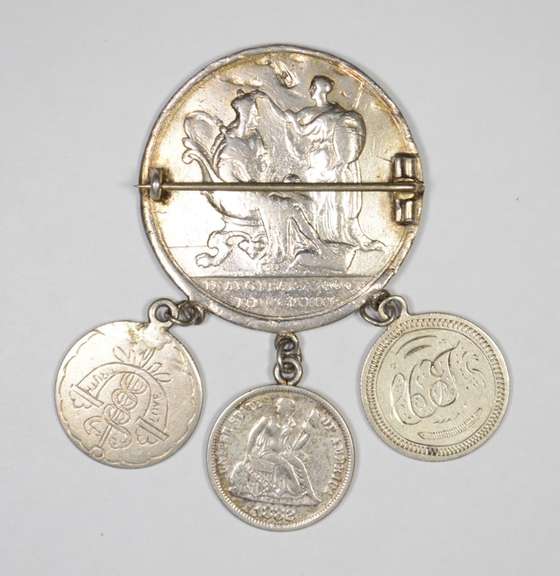 Silver Coronation Medal/Love Token Pin British - US Coins Seated Dime