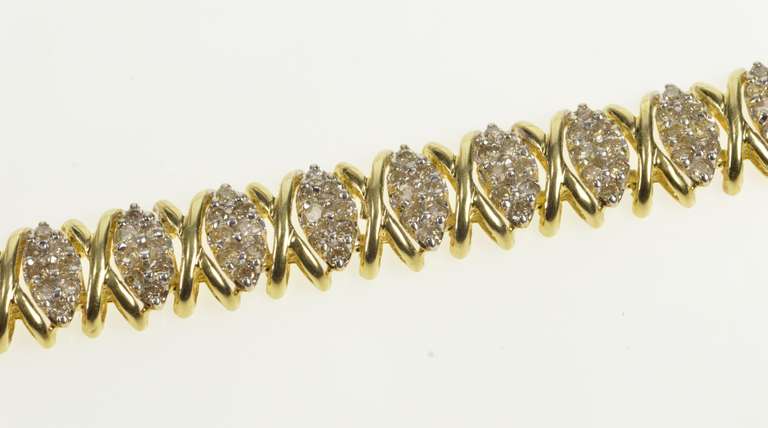 10K Yellow Gold 4.00 Ctw Diamond Cluster X Link Tennis Bracelet