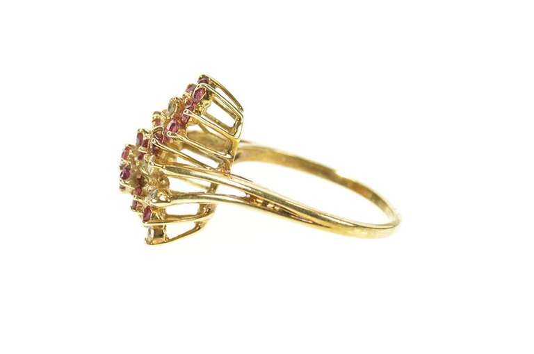 14K Yellow Gold Ruby Diamond Loop Cluster Statement Cocktail Ring