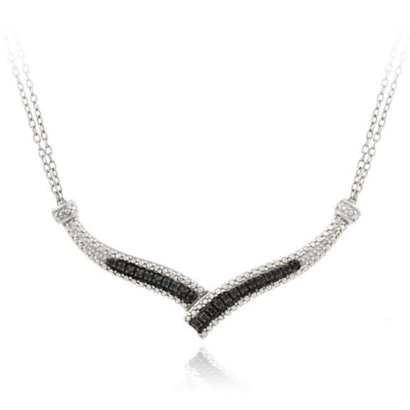 Sterling Silver 1/4 Ct. Black Diamond "V" Necklace