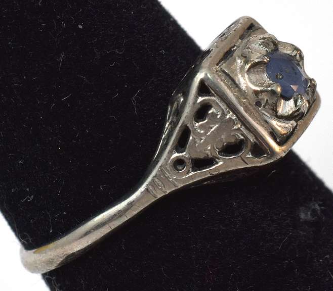 Antiqued Sterling Silver Ring With Blue Stone