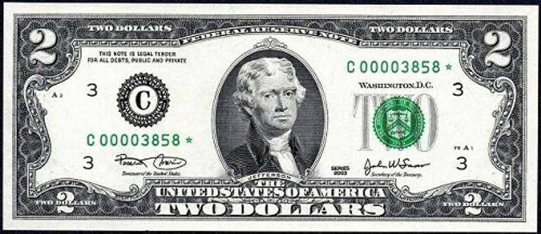 Gem Crisp 2003 $2 Star Replacement Note Philadelphia Very Low Serial Number!