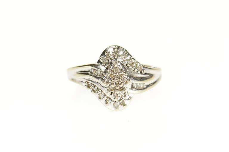 10K White Gold Diamond Encrusted Cluster Bypass Statement Ring