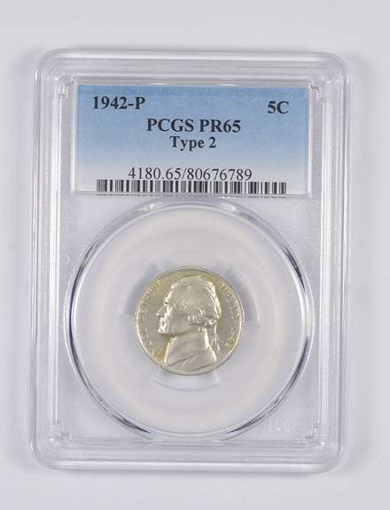 PR65 1942-P Jefferson Nickel - Type 2 - Graded PCGS
