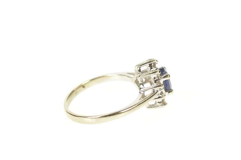 10K White Gold Oval Sapphire Diamond Halo Engagement Ring