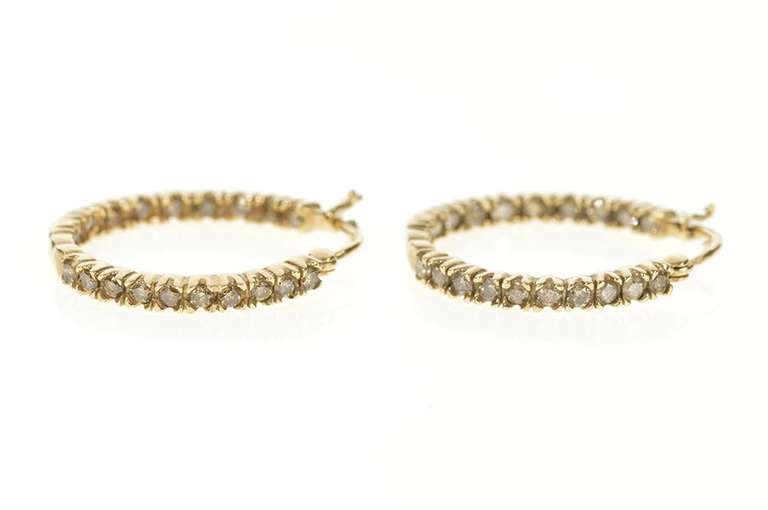 10K Yellow Gold 0.80 Ctw Diamond Inside Outside Hoop Earrings