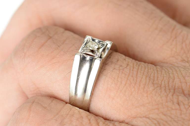 10K White Gold Men's Squared Diamond Solitaire Wedding Ring