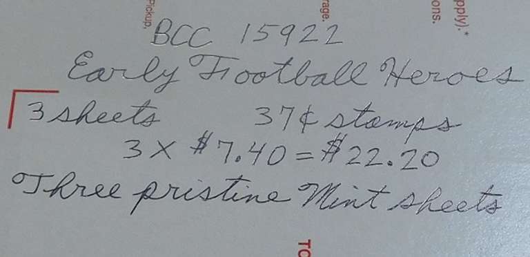 Stamps:  Early Football  $22.20 face
