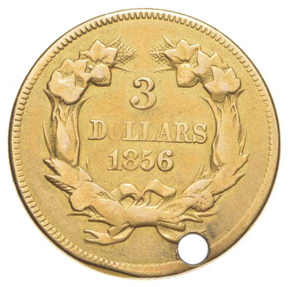 1856 $3.00 Indian Princess Head Gold Three Dollars