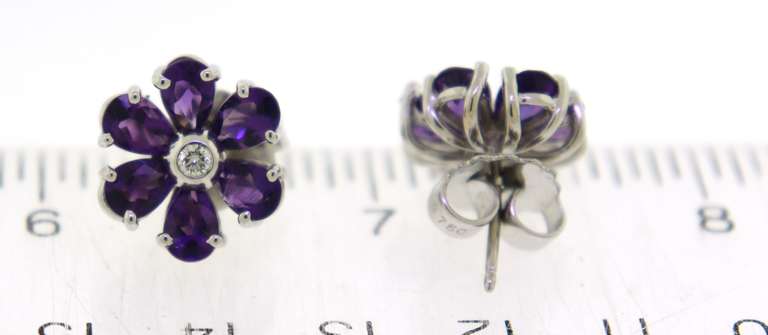 Terrific Amethyst & Diamond Flower Earrings in 18K