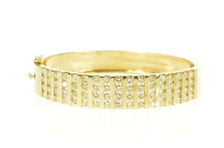 14K Yellow Gold 5.44 Ctw Diamond Bar Channel Wide Bangle Bracelet