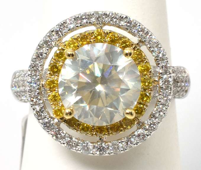 Striking 18KT 4.15CTW Yellow & White Diamond Ring