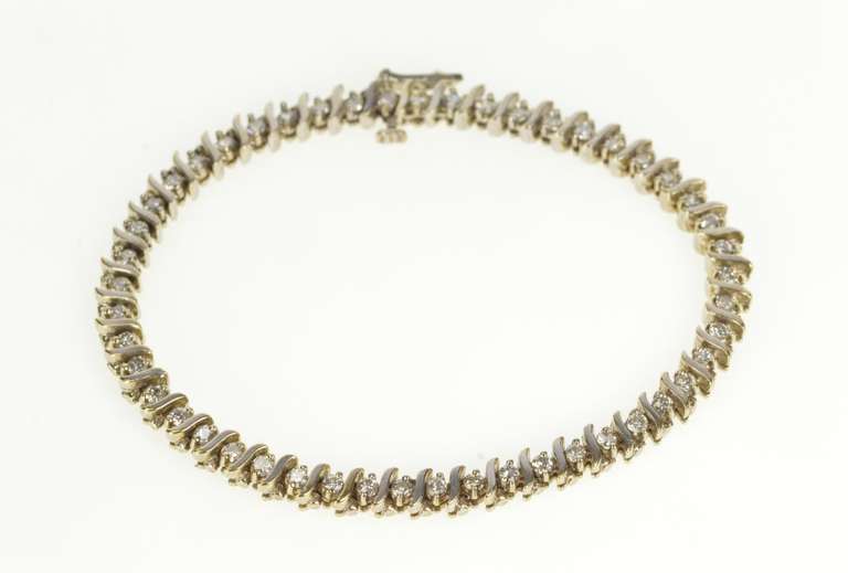 14K White Gold Diamond Inset Classic Wavy Link Tennis Bracelet