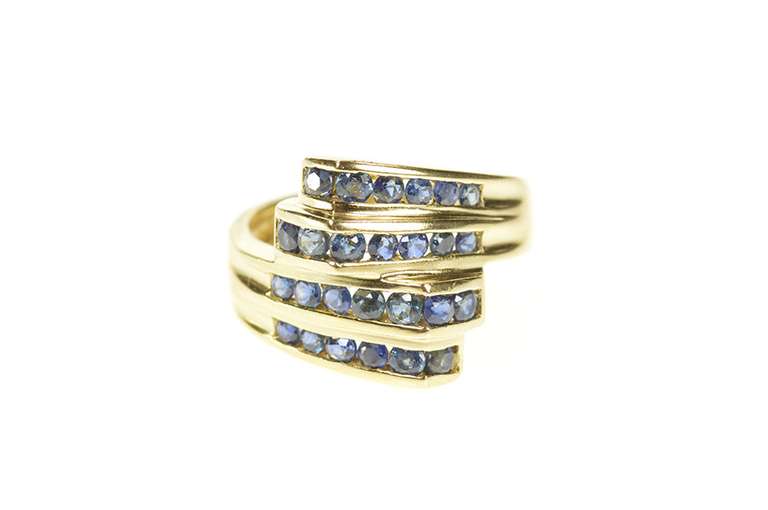 14K Yellow Gold 0.52 Ctw Sapphire Squared Tiered Statement Ring