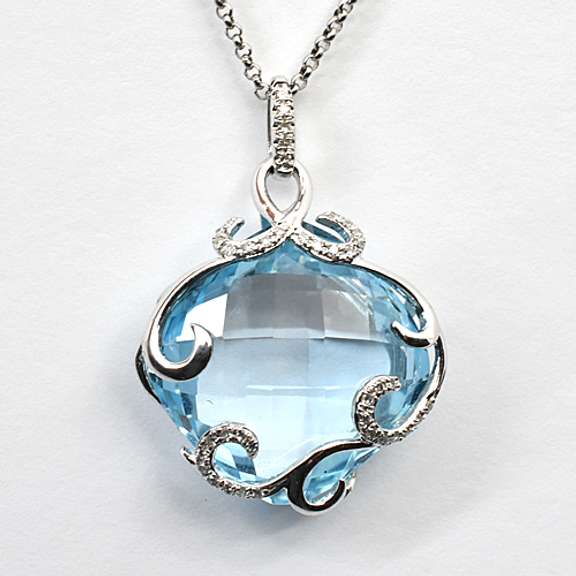 Wistful Blue Topaz & Diamond 14K WG Pendant