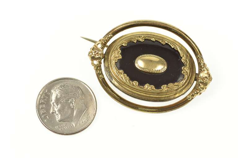Gold Filled Victorian Black Onyx Spinning Mourning Hair Pin/Brooch