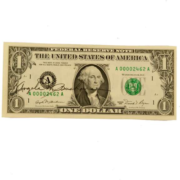 Low Serial Number $1 FRN Signed By Angela Buchanan
