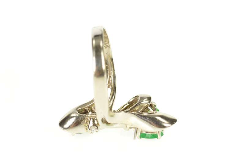 14K White Gold 0.96 Ctw 1940's Emerald Diamond Cocktail Ring