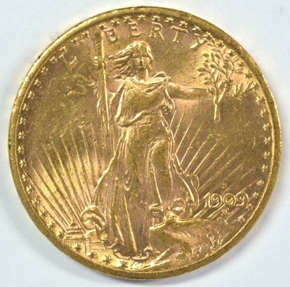 Super Choice BU 1909-S St. Gaudens $20 Gold Piece