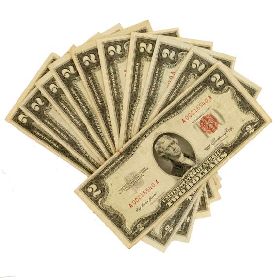 10 Various 1953 Series Red Seal $2 US Notes