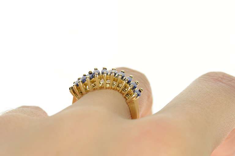 14K Yellow Gold Marquise Sapphire Wavy Statement Band Ring