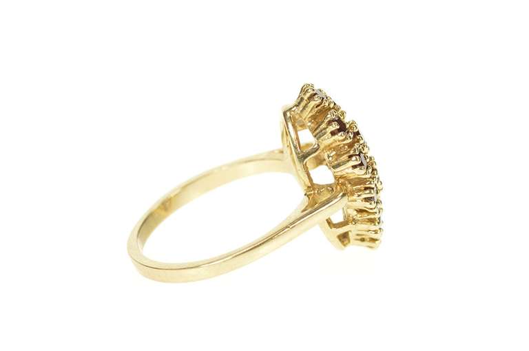 10K Yellow Gold Round Garnet Marquise Cluster Retro Cocktail Ring