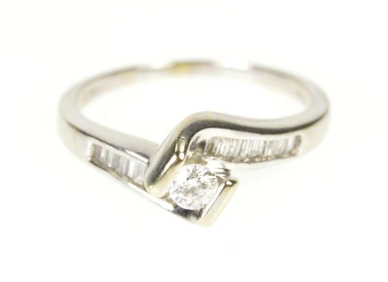 14K White Gold 0.58 Ctw Diamond Baguette Bypass Engagement Ring