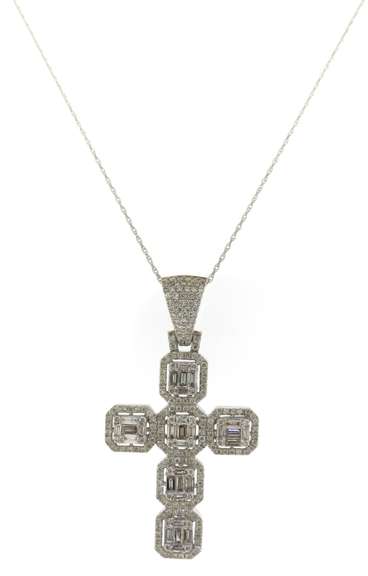 Unusual White Gold Diamond Cross Necklace
