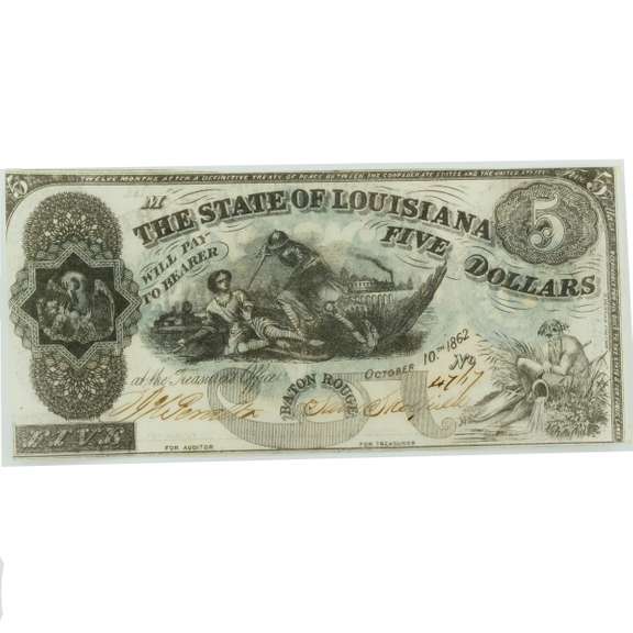 $ 5 Oct 10 1862 Series State Of Louisiana Baton Rouge Choice CU Note