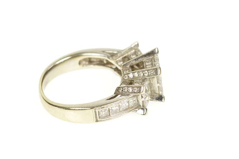 14K White Gold 1.75 Ctw Diamond Princess Ornate Engagement Ring