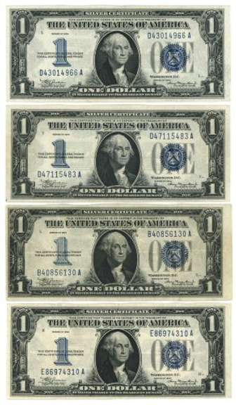 4 Upper end crisp 1934 Series $1 Silver Certificates