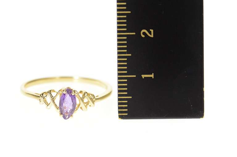 14K Yellow Gold Marquise Amethyst Criss Cross Statement Ring