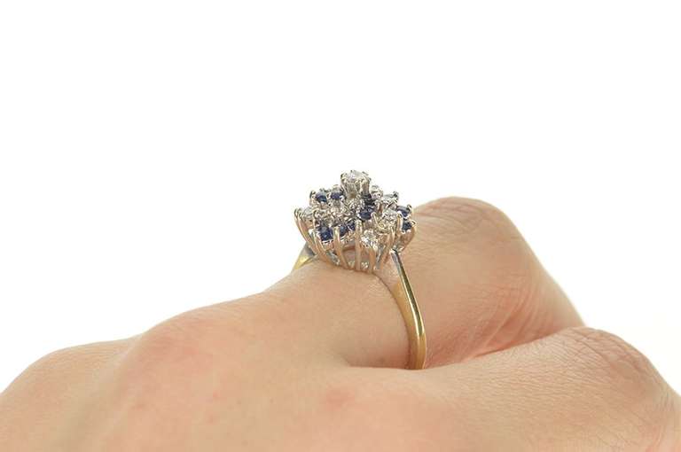 14K White Gold 1.00 Ctw Diamond Sapphire Swirl Cocktail Ring