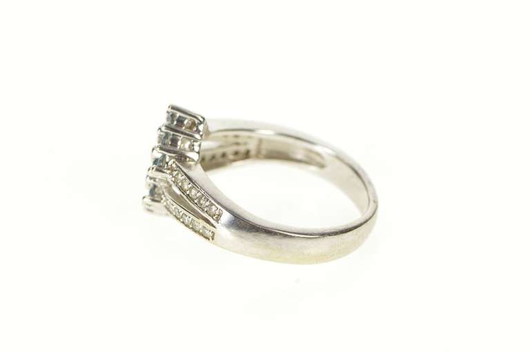 14K White Gold 0.46 Ctw Squared Blue Diamond Cluster Bypass Ring
