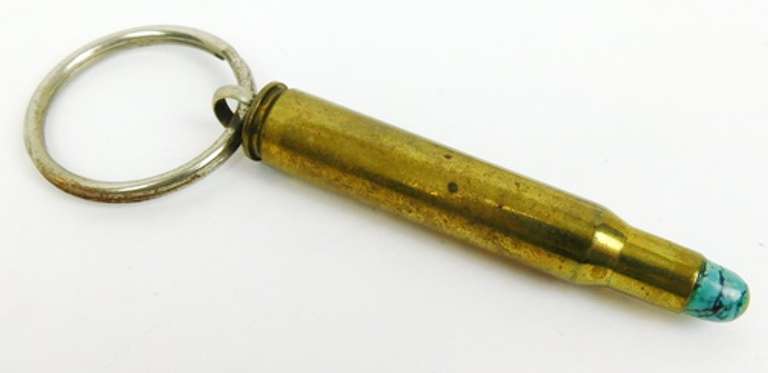 Vintage Brass & Turquoise Bullet Key Chain