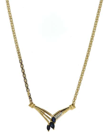 Stunning Yellow Gold Blue Sapphire and Diamond Necklace